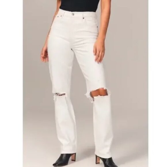 Abercrombie & Fitch White 90s Straight Ultra High Rise Curve Love Jeans 27R - Picture 1 of 5